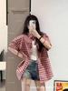 Damen Retro Hemdjacke mit rotem Karomuster - Kurzarm Top - Frühling/Sommer 2026