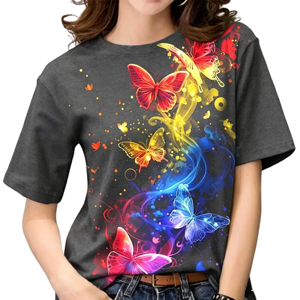 2026 Summer New Fantasy Butterfly Print Women's Short-Sleeve T-Shirt, Loose Fit, Fashionable Slimming Top