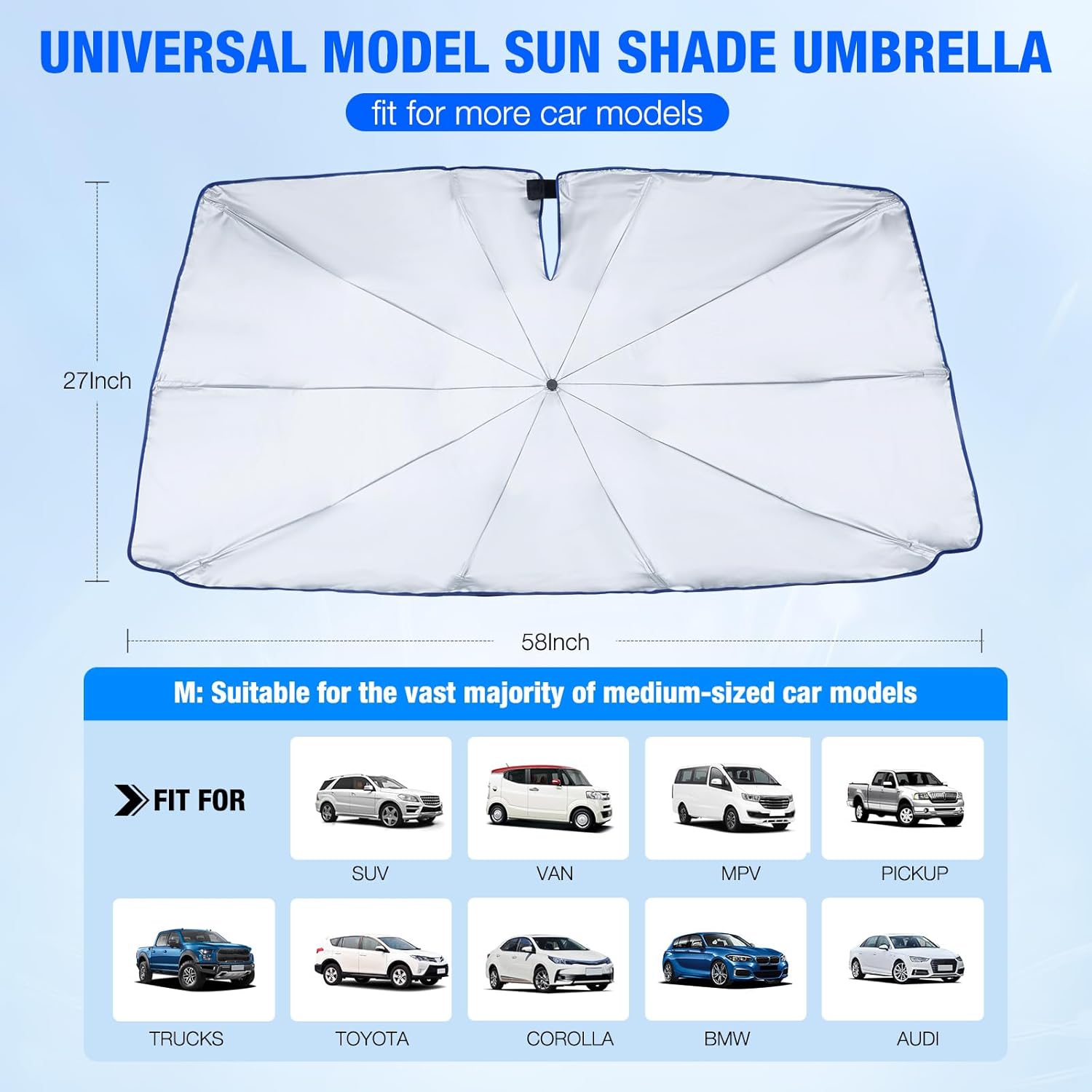 

Upgrade Car Windshield Sun Shade - UV Protection, Foldable, Durable, 58 L x 27 W United States