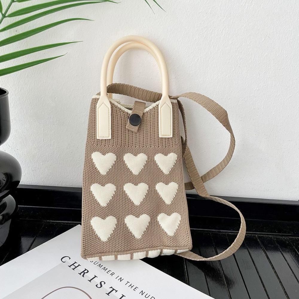 Sweet Love Knitted Mobile Phone Bag Mini Fashion Knitted Crossbody Bag Cute Korean Knit Handbag Phone Pouch