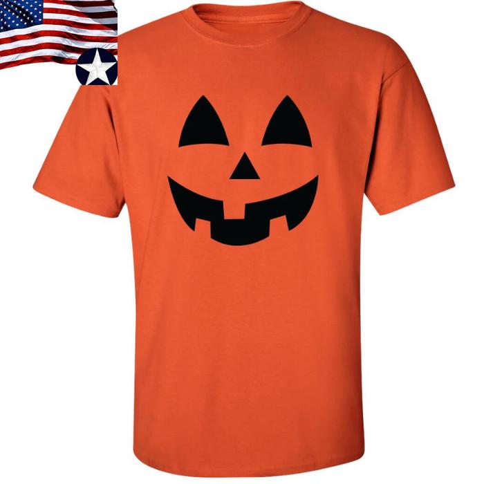 Adult Jack-O-Lantern Halloween T-Shirt in Orange - Adult Small to 5XL Unisex T-Shirt M