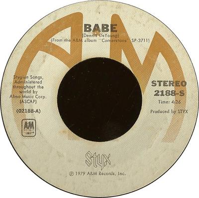 7inch Record STYX - Babe  2188S A&M Records 1979 UK Rock Used