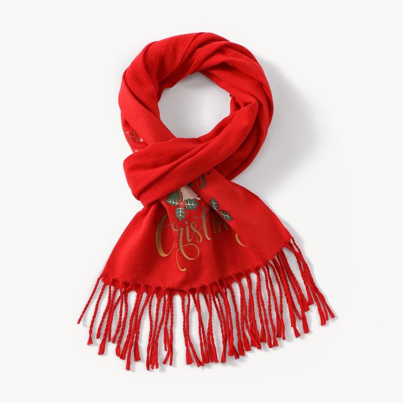 Winter Christmas Red Versatile Elk Print Imitation Cashmere Thickened Warm Fringed Scarf Autumn and Winter Men and Women