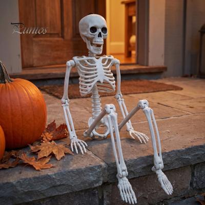 Reusable Spooky Home Ornaments Realistic Halloween Skeleton Figure, 40cm Posable Joints Hanging Skull Decoration, Detailed And Bone Structures