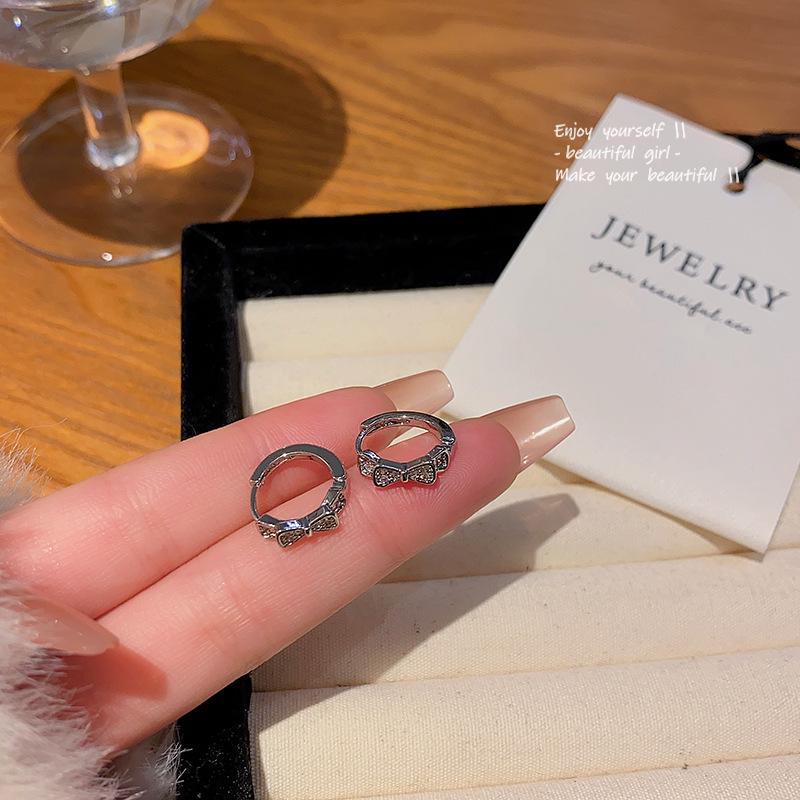 Stylish Micro-Inlaid Zircon Bow Earrings for Women - Trendy All-Match Celebrity Style