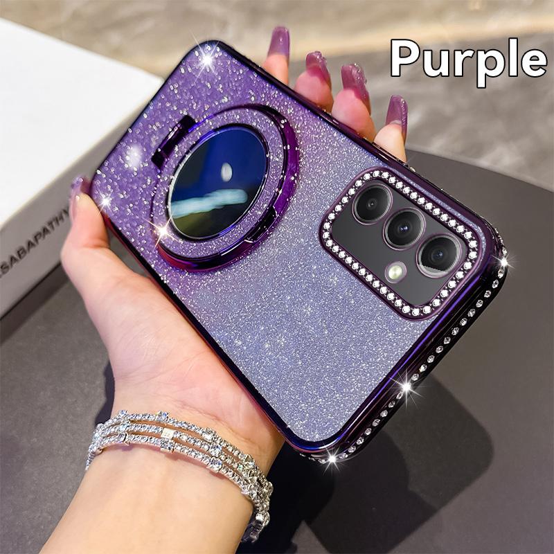 KEYSION Luxury Glitter Jewelled Magnetic Phone Case for Samsung Galaxy A54 5G A34 A24 A14 Makeup Mirror Stand Shockproof Cover