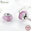 BAMOER Hot Selling Schöner rosa schimmernder europäischer Murano-Glasperlen-Charm, geeignet für DIY-Armband