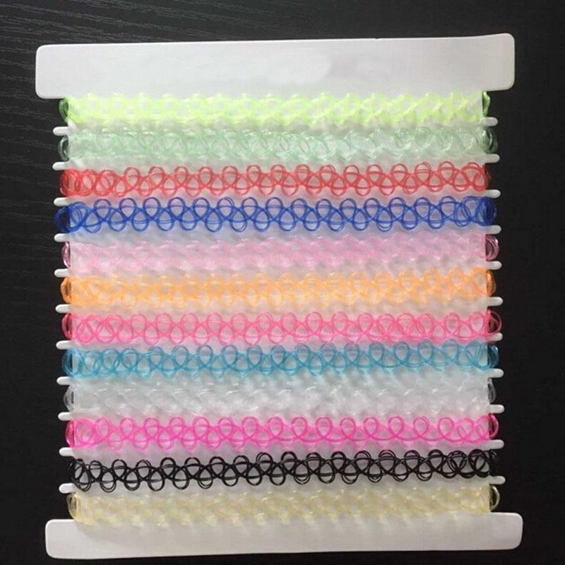 12 cores 12 peças/pacote Colar gargantilha arco-íris tatuagem Vintage Elástico Quartzo Elástico Henna Gótico Punk Elástico Joias femininas