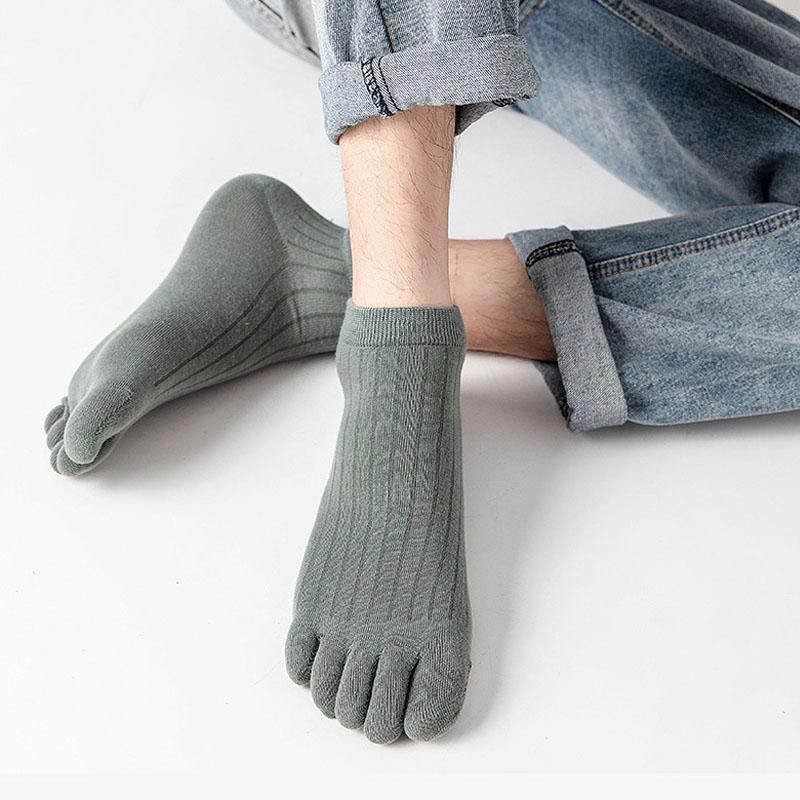 10 Paires Chaussettes Cheville Cinq Doigts Homme Coton Rayé Uni Respirant Absorbant la Sueur Jeune Mode Sport Courtes Chaussettes Orteils Étudiant