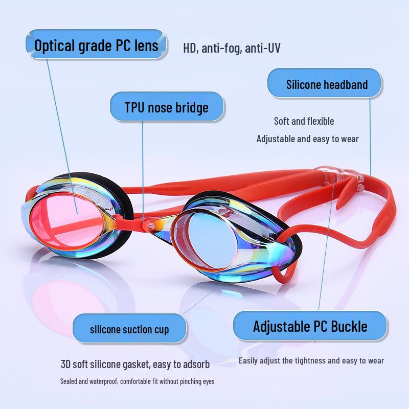 High-Definition Waterproof Anti-Fog Color-Plated Racing Swimming Goggles