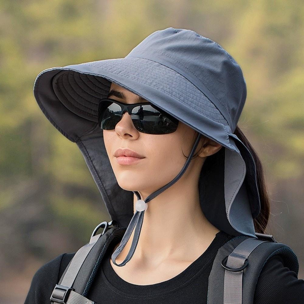 Solid Color Sun Protection Hat with Neck Cover Fisherman Hat Simple Wide Brim Sun Hat Male