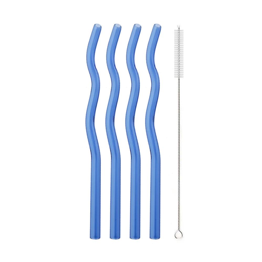5Pcs/Set Glass Straws Wavy Reusable Drinking Straws Colorful Eco-friendly Straws for Drinks Coffee Milk Tea Straw Barware