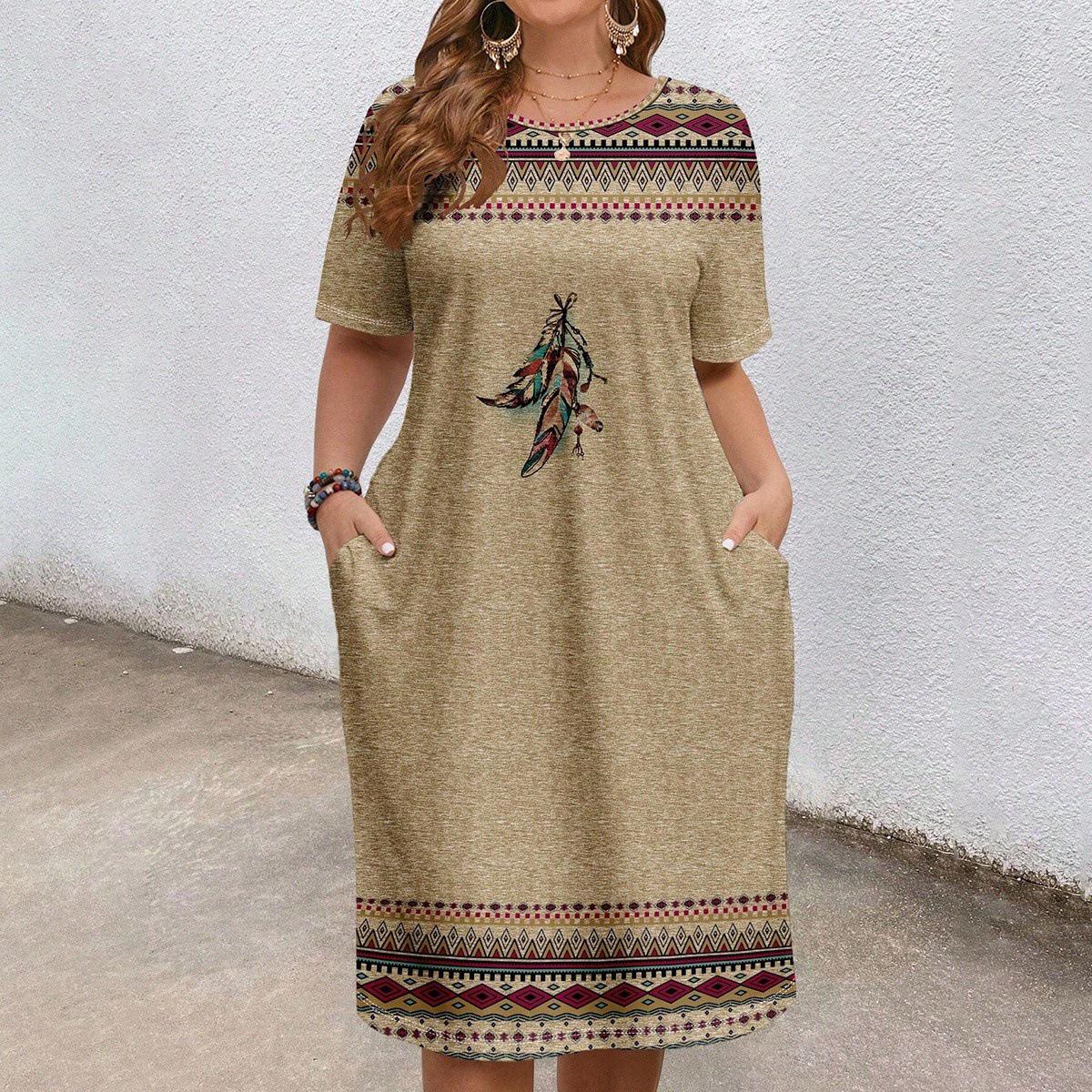 

Plus Size Bohemian Summer Mid-Length Skirt Dress with Pockets 4XL