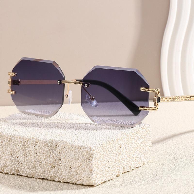 Vintage Women Rimless Sunglasses Polygon Design Anti Light Glasses Fashion Shades Square Cutting Lens Ladies Frameless Eyewear