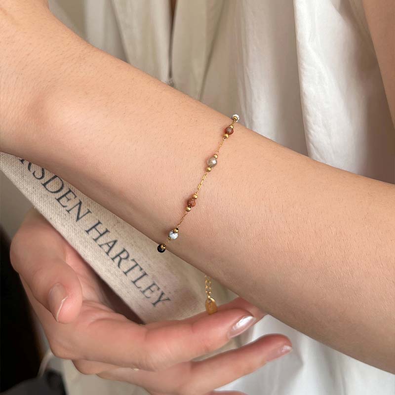 

Набор красочных бус из натурального камня из нержавеющей стали для женщин, винтажное ожерелье-цепочка золотого цвета для ключицы, подарок с цирконом