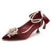 Pointed High Heels Women's Thin Heels Red Wedding Shoes 2025 New Pearl French Small Heels Single Shoes White Bridesmaid Shoes