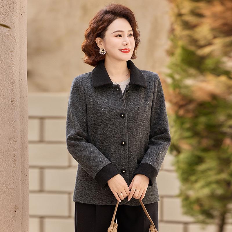 Women's Spring Woolen Lapel Coat - Stylish Thin Cardigan for Mothers