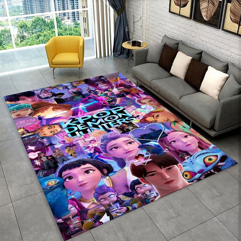 Kpop Dämonenjäger Rumi Mira Zoey Zeichentrickgruppe Teppich für Spielzimmer Schlafzimmer Wohnzimmer Sofa Heimdekoration, Teppich rutschfest