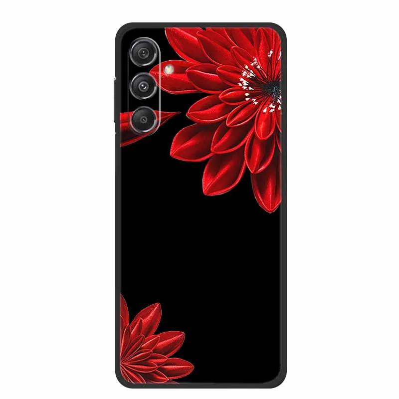 For Samsung Galaxy M36 A17 5G Case Flower Black Silicone Soft Back Cover For Samsung Galaxy S25 FE Plus Phone Case Coque Cartoon
