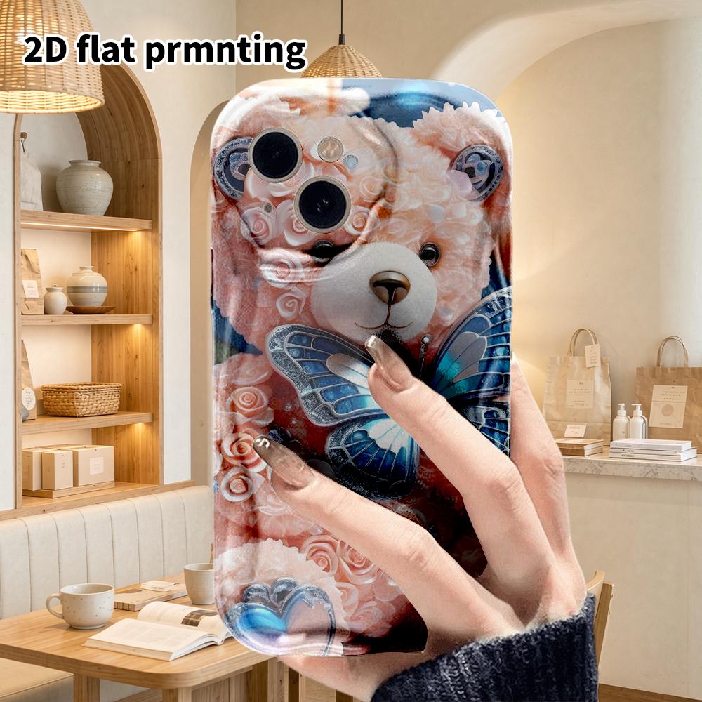 Phone Case: 2D Flat Design Suitable for iPhone 18, 17, 16, 15, 14, 13 Pro Protective Cases, Couple Style, Floral Teddy Bear, Christmas and Halloween G