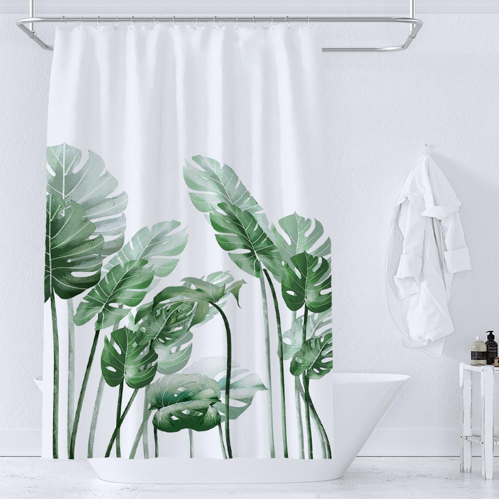 Green Plant Leaf Vines Floral Shower Curtain Print Nordic Minimalist Polyster Fabric Home Decor Bathroom Curtains With Hooks