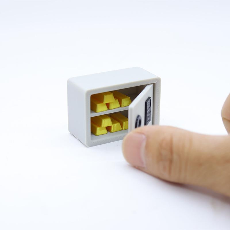 1 Set 1/12 Scale Dollhouse Gold Bar Safe Mini Model Simulation Miniature Password Safe Storage Cabinet Home Scene Decoration