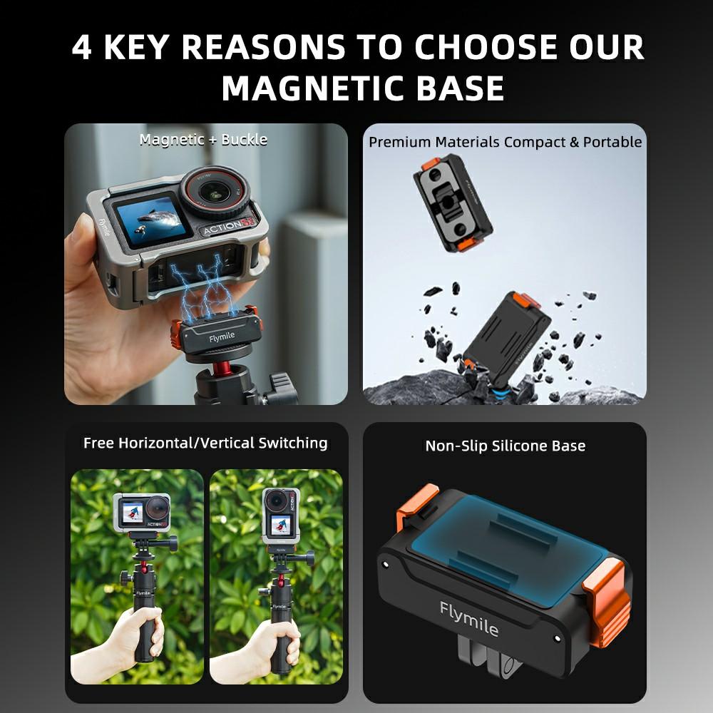 FLYMILE For DJI Osmo Action 5 Pro/Action 4 Magnetic Mount 1/4 Quick Release Base with Dual Expansion Ports