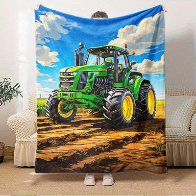 For Tractor,Farming,Agriculture Themed Flannel Blanket, Glam Style, Digital Print, All Season Comfort, ,for Cozy Plush Flannel Cover115