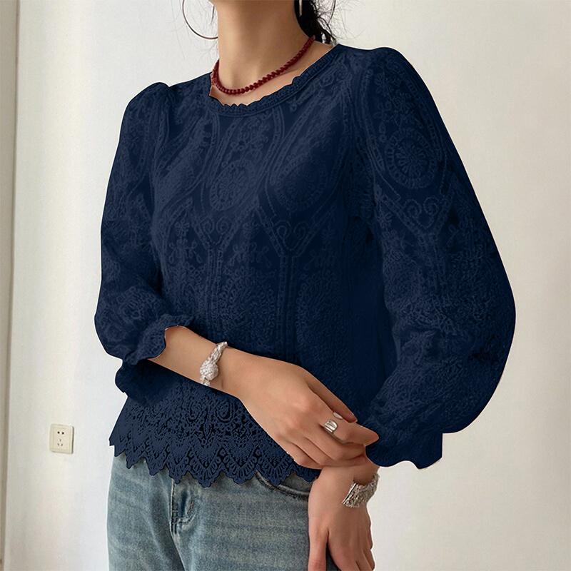 

ZANZEA Женская элегантная блузка с кружевной отделкой, рукав 3/4, повседневная 2XL