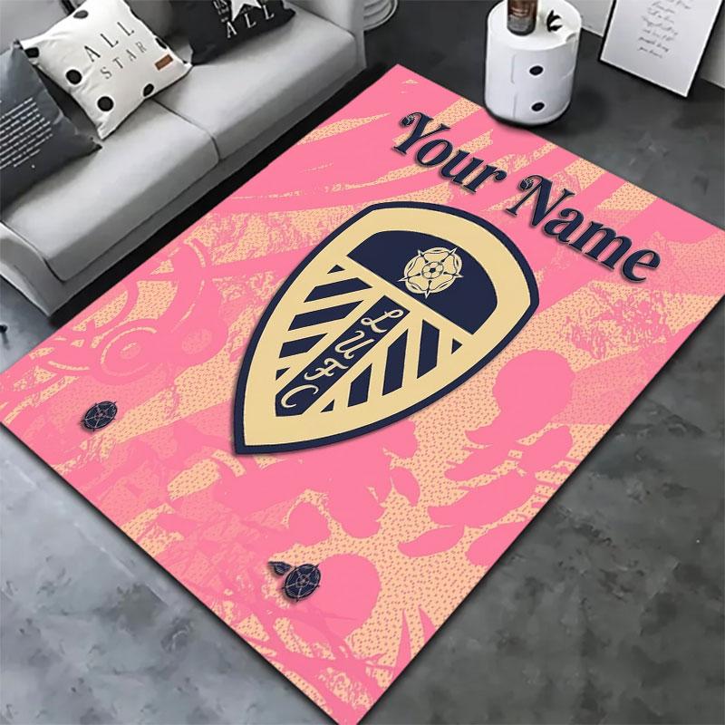 Προσαρμοσμένο Χαλί με Όνομα Leeds United για Σαλόνι, Υπνοδωμάτιο, Διακόσμηση Καναπέ Σπιτιού, Αντιολισθητικό Πατάκι Δαπέδου για Παιχνίδι Παιδιών