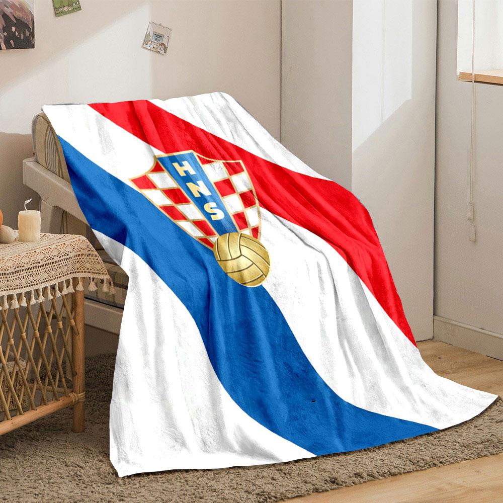 A Shield with Red-white Checkerboard, "HNS," and a Golden Soccer Ball Motif. for All Seasons Blanket Lunch Break Throw Gift