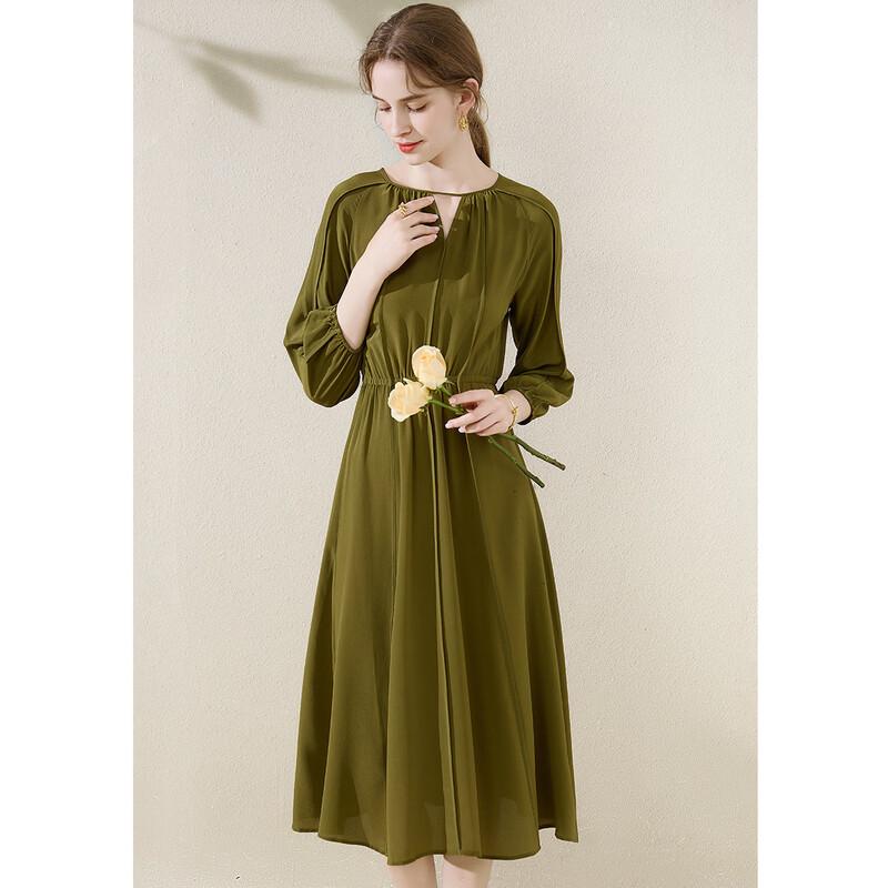 TUHUANG 100% Mulberry Silk High-Waist A-Line Dress L