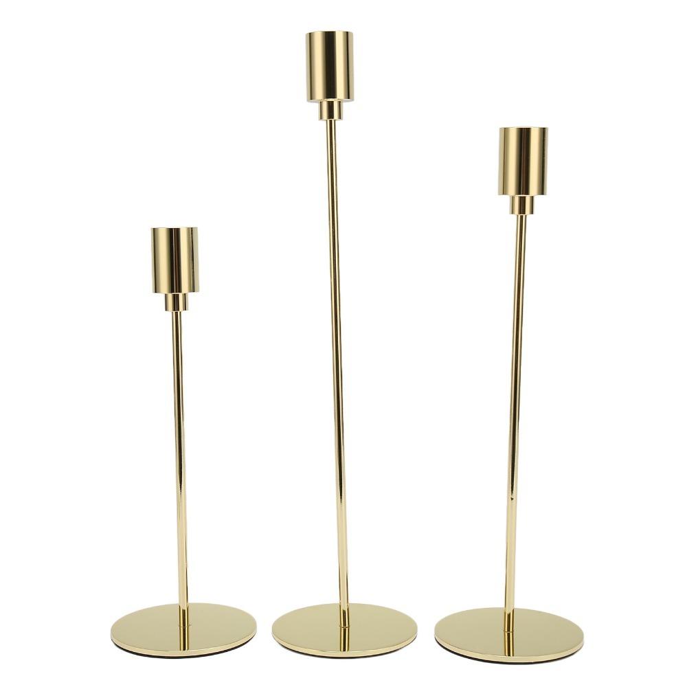 3sets Gold Taper Candle Holder 6cm Candle Holder Set Pillar Candle Holder Home Table Decoration