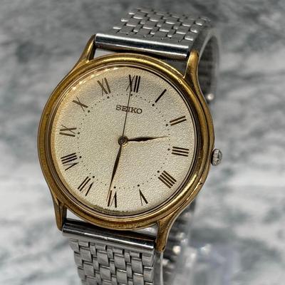 Used SEIKO 5E31-6040 Gold Dial Working Men's Quartz Two-tone