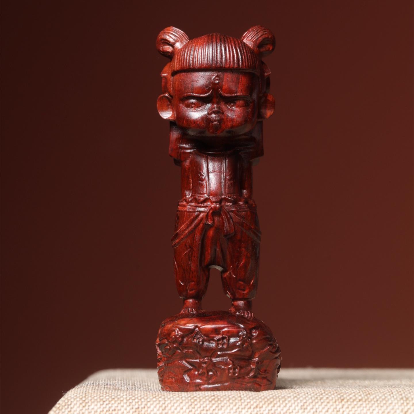 Guochao Purple Sandalwood Nezha Handheld Green Sandalwood Cartoon Doll Ornament 11*3.7*3.4