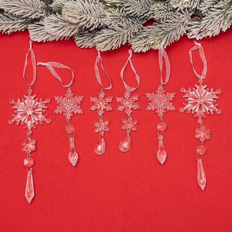4/6PCS Snowflake Pendant Party Decoration Christmas DIY Xmas Tree Transparent Acrylic Angel Pendant Hanging Ornaments