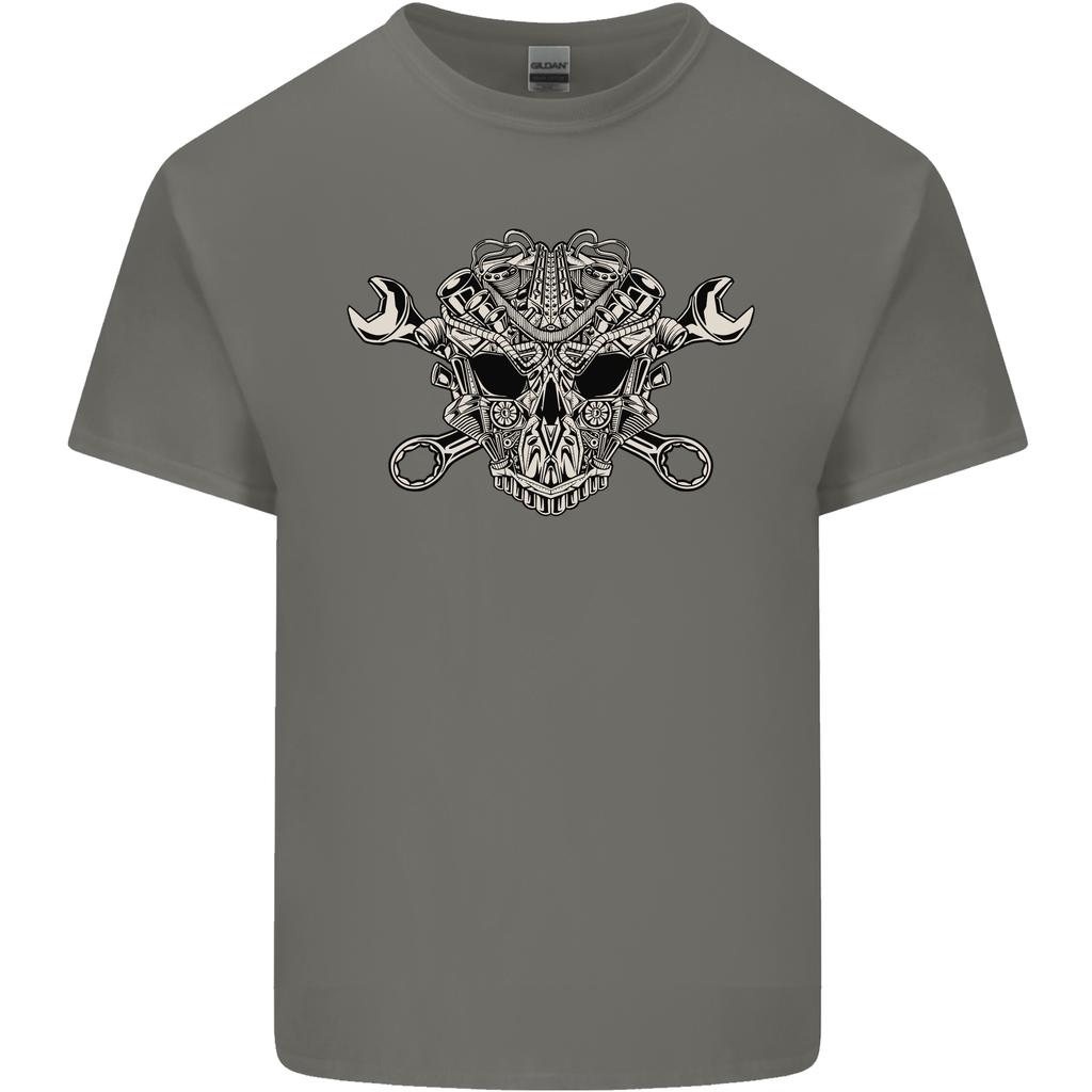 Engine Skull Mechanic Car Biker Motorbike Unisexs Light Cotton TShirt