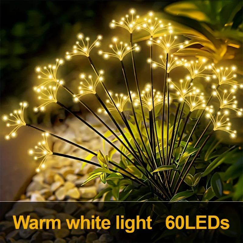 Solar Firework Lights Warm White 60LEDs Outdoor Garden Decor Christmas New Year Garland Holiday Ornament for Patio Yard Lawn