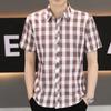 Summer short-sleeved shirt men's plaid shirt workwear gangster handsome men's ice silk casual inch shirt tops