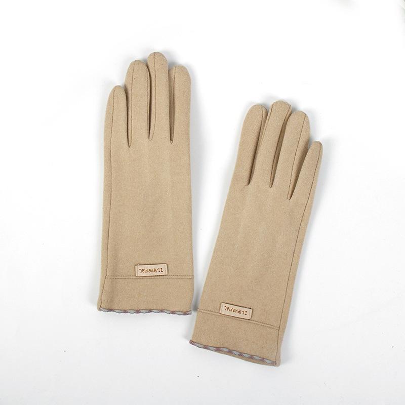 German Velvet Gloves Solid Color Driving And Riding Warm Finger Gloves Women Can Touch The Screen Student Cold-Proof Gloves