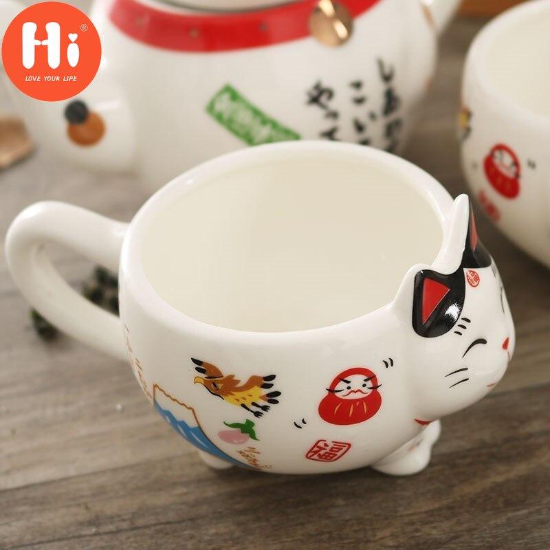 Hi Cute Japanese Lucky Cat porcelánová čajová sada Kreativní Maneki Neko keramická konvice na čaj se sítkem Kancelářský hrnek na čajovou konvici na vodu