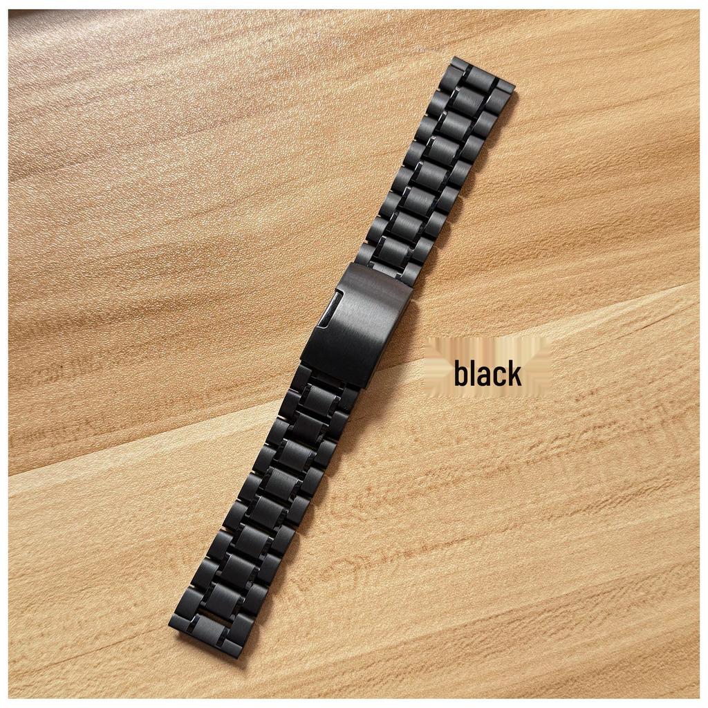 Men's Stainless Steel Watch Strap with Five-Bead Edge, Press-Folding Buckle, Flat Head Universal Interface, Sizes 18mm-24mm.