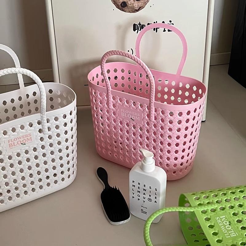 Plastic Bath Basket Bathroom Toiletries Towels Organizer Dirty Clothes Handheld Storage Bag Laundry Storage Bath Basket Drainage