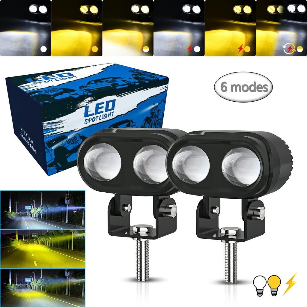 2Pcs Motorcycle LED Spotlight Long Focus Dual Lens High Brightness Off Road IP68 Waterproof Strobe Light