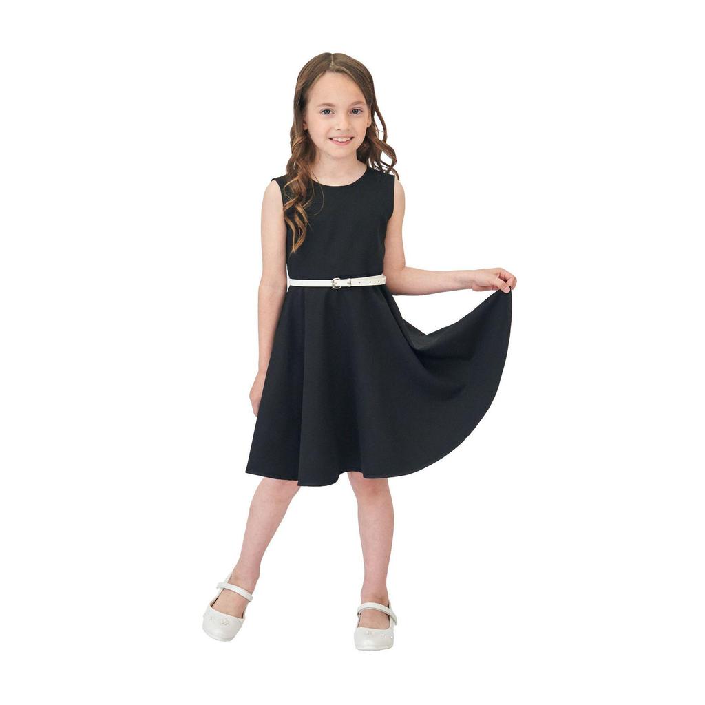 Girls' Sleeveless A-line Belted Dress - 7 Colors Available