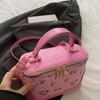 Chic Small Square PU Bag with Cherry Design Women's Trendy Crossbody Bag Sophisticate Commuter Handbag
