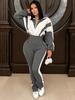2025 European Style Color Block Sportswear Set: Stylish High-Waisted Long Pants & Casual Patchwork Two-Piece Ensemble.