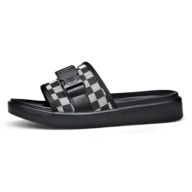 

Fashion Summer Fashion Soft Soles Lightweight Beach Shoes for Men Fashion Casual Grid Designer Slippers Man High Quality Slipper Shoe 38 чёрный