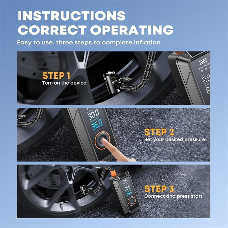 Portable Cordless Air Compressor For Car Tires - Auto Electric Air Pump Fast Inflation For Bicycle, Motorcycle, 150Psi