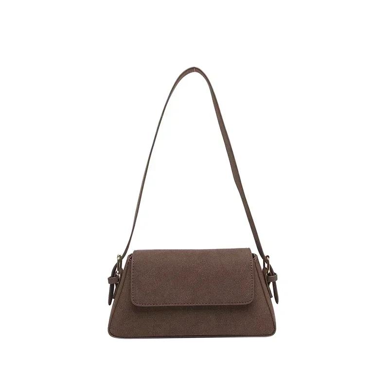 Solid Color Suede Zipper Sweet Shoulder Bags on Sale Simple Trend Sewing Thread Bags High Quality Popular Fashion Crossbody Bag